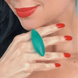 Anel De Resina Navete Turquesa