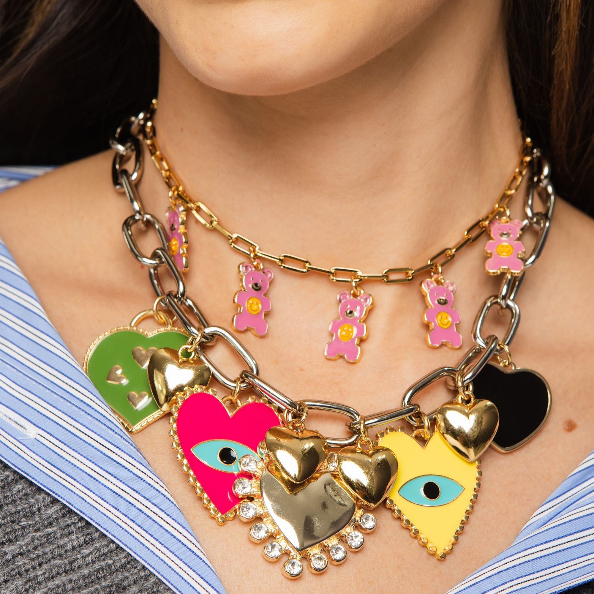 Colar Multi Corações Folia | multicolorido | resina premium e metal com banho | Ene Ene