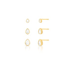 Kit 3 Brincos Gotas | metal com banho e cristais de vidro | Ene Ene