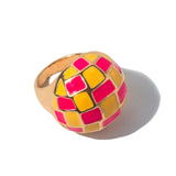 Anel Xadrez Rosa Amarelo