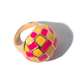 Anel Xadrez Rosa Amarelo