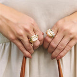 Anel Búzios Cristal Gota Dourado