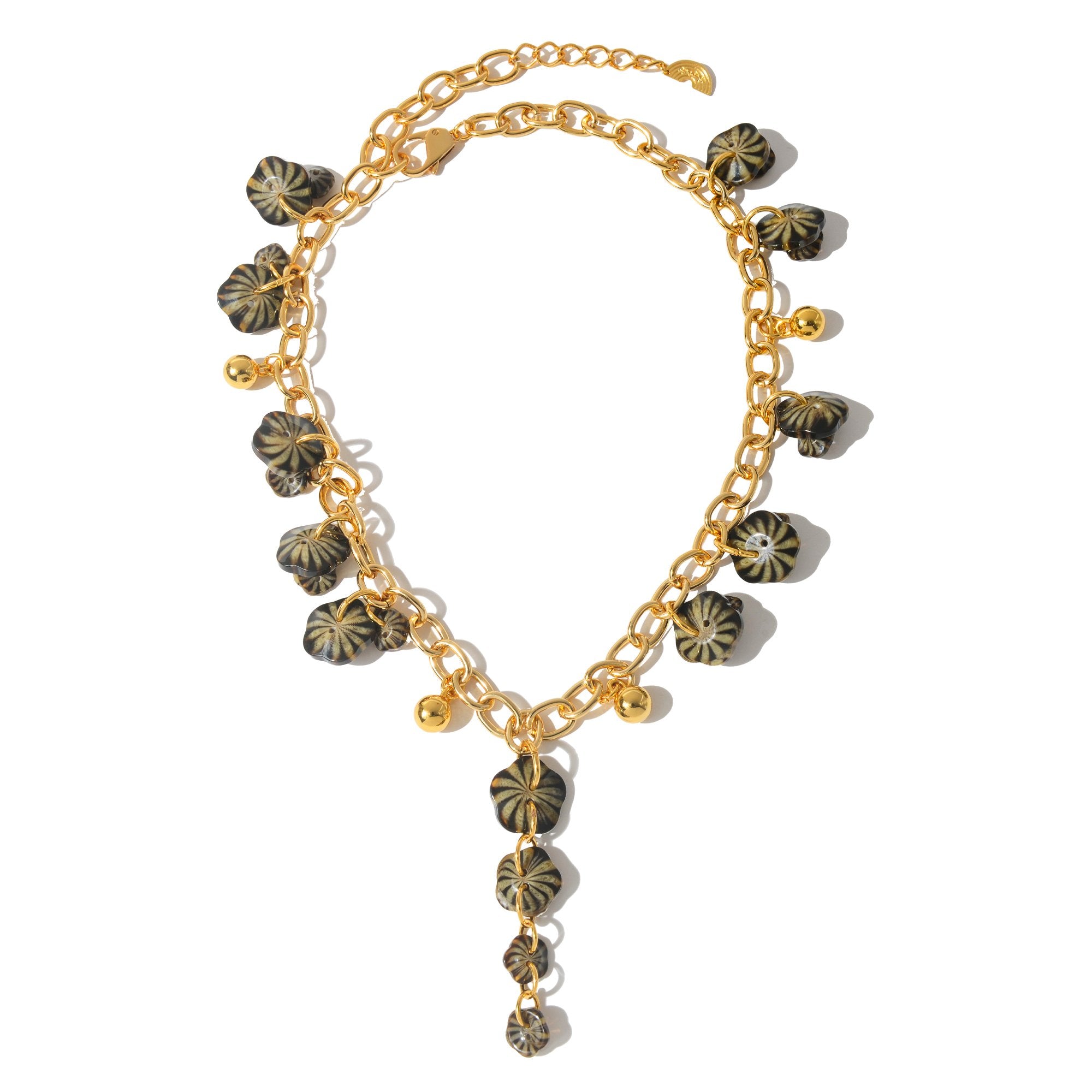 Colar Corrente Longo Botões Marrom | marrom | resina premium, miçangas, corrente metálica e metal com banho | Ene Ene