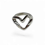 Anel Coração Vazado Prateado