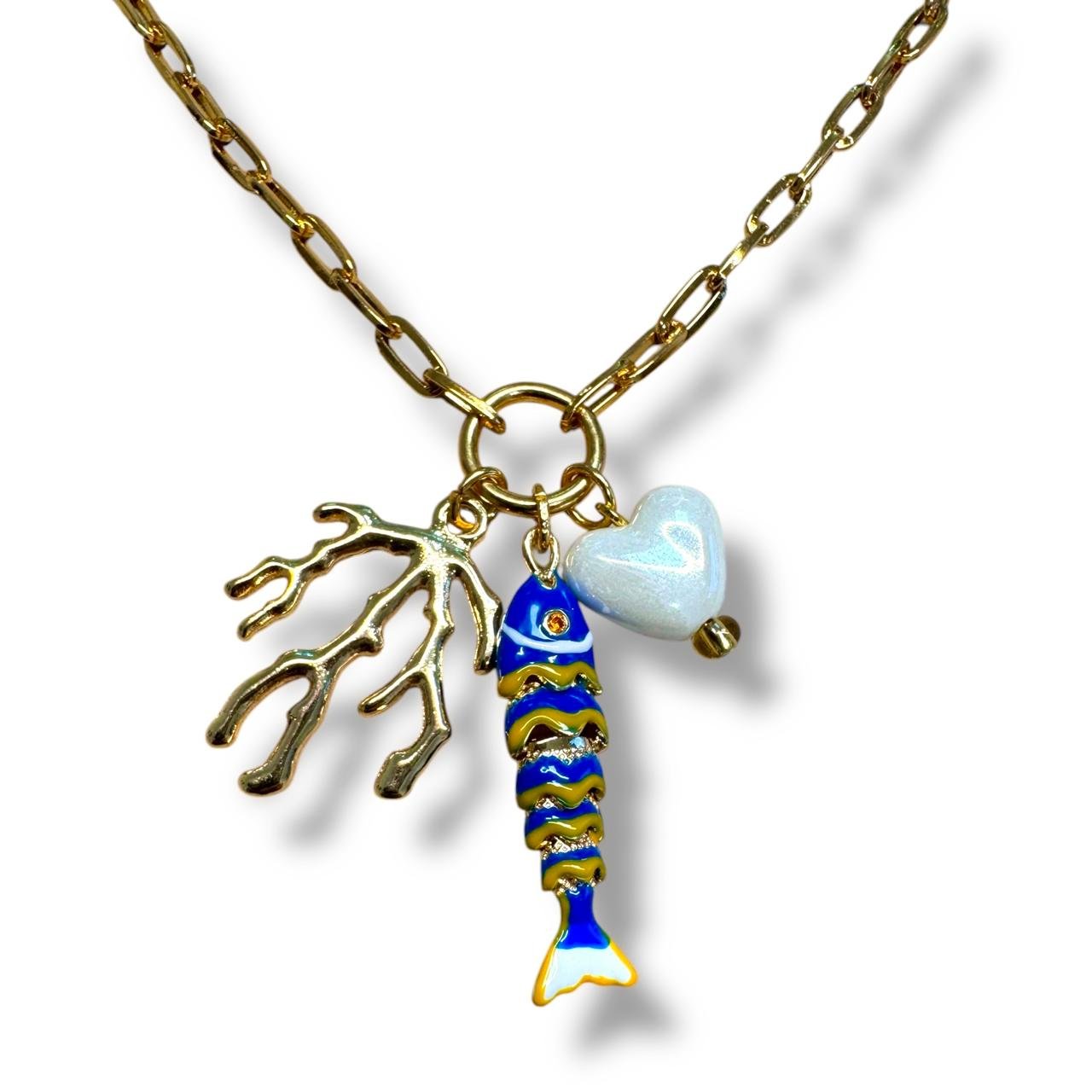 Colar Corrente Peixe Coral Azul Escuro | azul | corrente metálica e metal esmaltado | Ene Ene