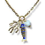 Colar Corrente Peixe Coral Azul Escuro | azul | corrente metálica e metal esmaltado | Ene Ene