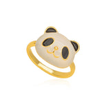 Anel Panda Esmaltado Banhado a Ouro