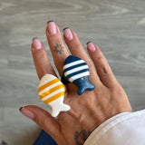 Anel Sardinha Navy Azul Escuro e Branco