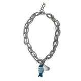 Colar Corrente Sardinha Navy Pérola Prateado