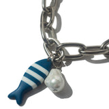 Colar Corrente Sardinha Navy Pérola Prateado