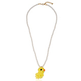 Colar Pérola Pato Carter Bordado Cristal Amarelo