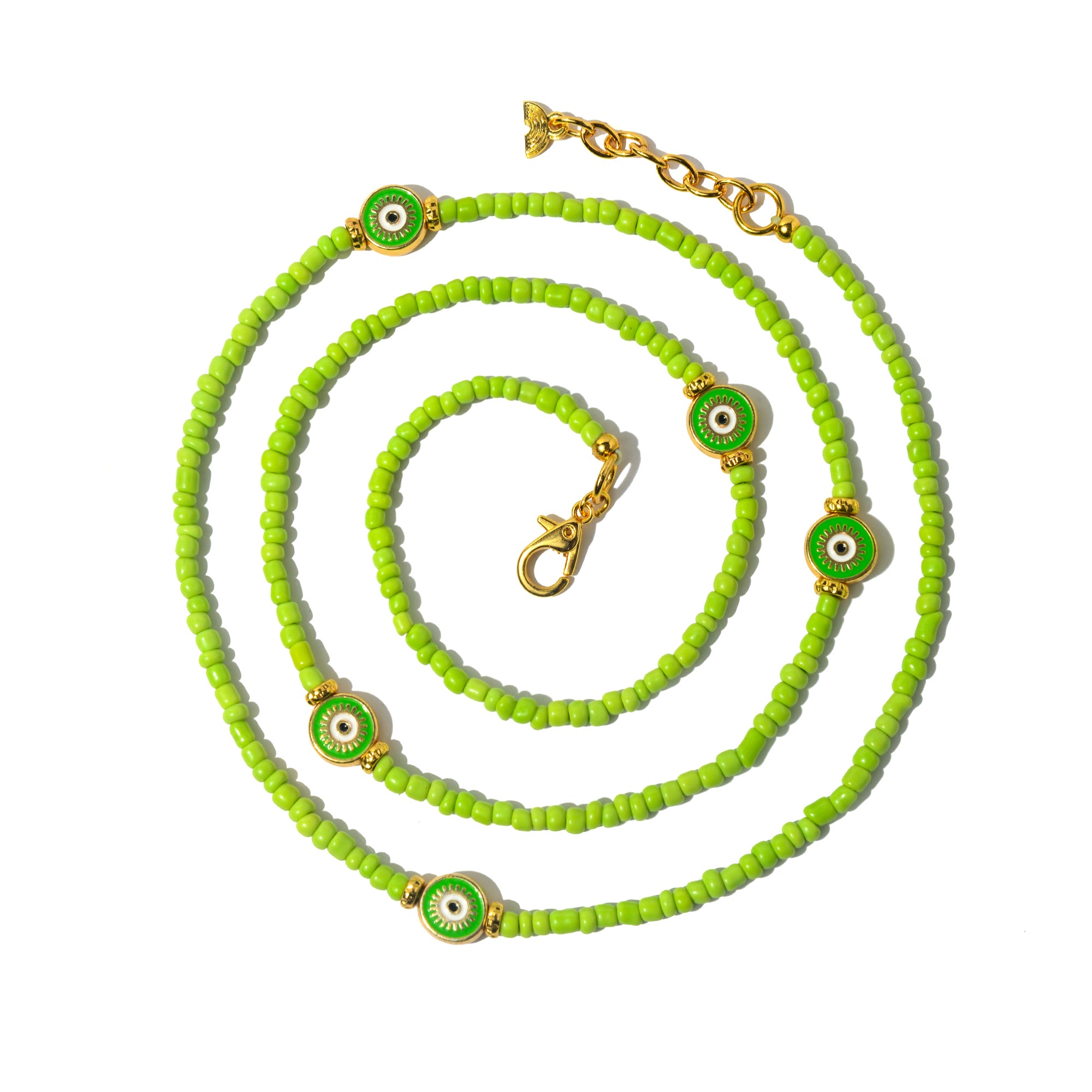 Colar Miçanga 2 Em 1 Olho Grego Maçã Verde | maçã verde e verde | miçangas | Ene Ene