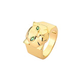 Anel De Leopardo Liso Com Zircônias Esmeralda Dourado