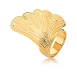 Anel Pétala Flor Texturizado Liso Dourado