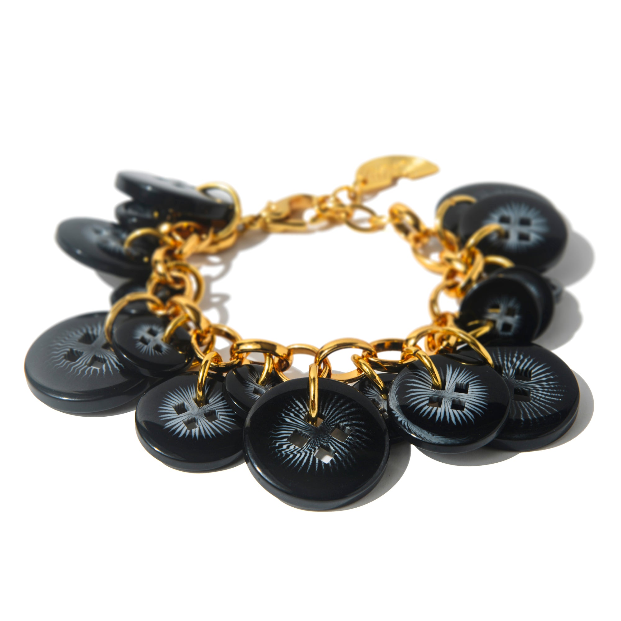 Pulseira Corrente Botões Preta | preto | resina premium, corrente metálica, metal com banho e metal esmaltado | Ene Ene