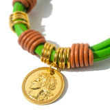 Pulseira Couro Medalha Gaia Verde